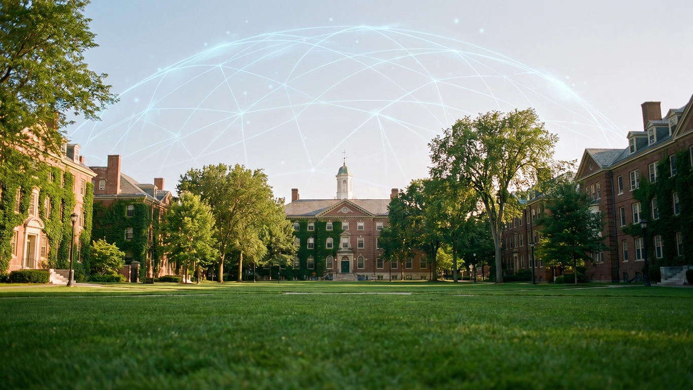 university campus quad in summer